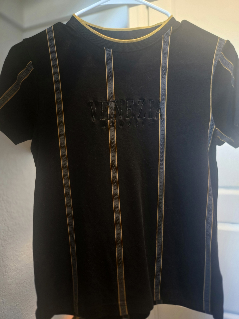 Cactus Black Tee with Gold Vertical Stripe Detail